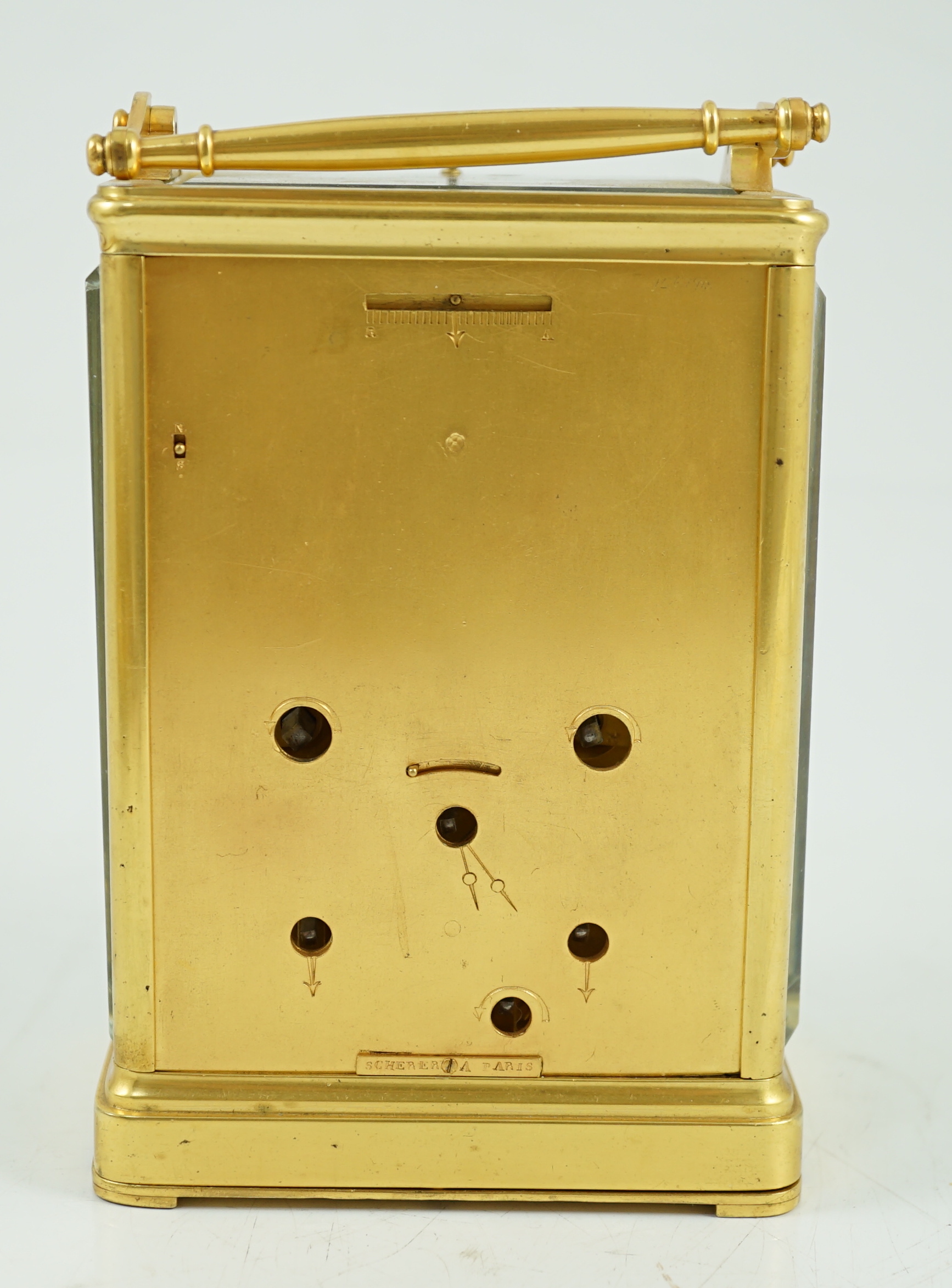 Scherer à Paris. A French hour repeating carriage clock, c.1840's, 10.25cm wide, 8cm deep, 15cm high